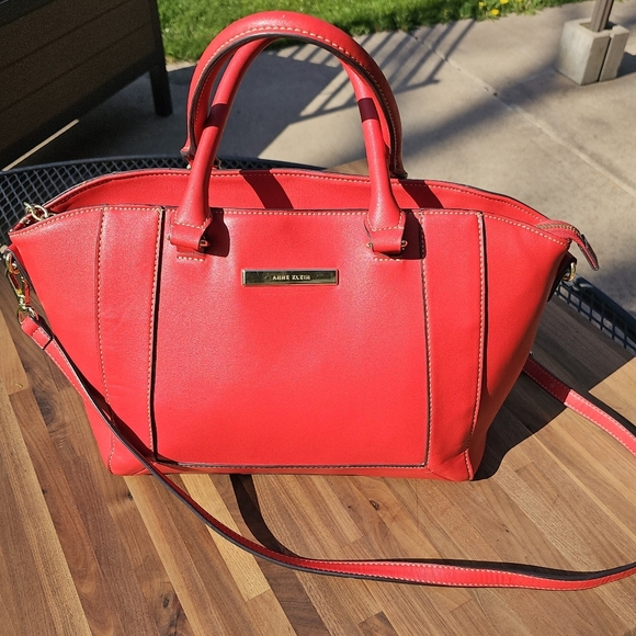 Anne Klein Red Satchel Shoulder Bag with Crossbody Strap Gold Hardware - Picture 2 of 14